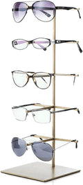 Metal Sunglasses Display Stand,5-Tier Retail Eyewear Holder Countertop Sunglass Organizer Shelf,Reading Glasse Holder Jewelry Tray (Gold 5th Floor)