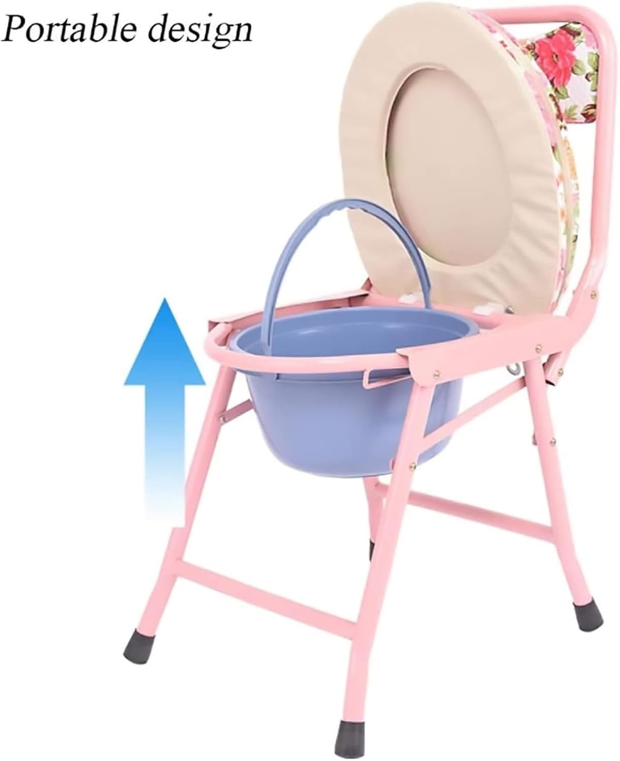 Bedside Commode,Toilet Seat with Handles Toilet Chair Foldable Lightweight with Padded backrest Bucket Suitable for The Elderly and Disabled