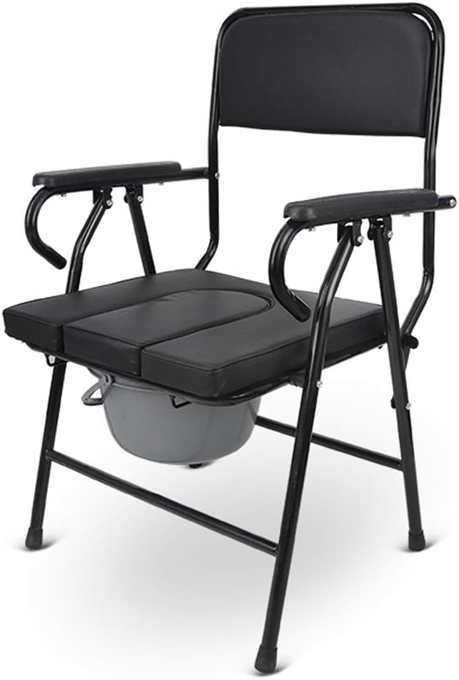 Extra Wide, Folding Toilet Chair with Padded Cushion Handles and Bucket - Heavy Duty Bedside Commode Seat for Seniors and Disabled