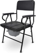 Bedside Commode Seat Extra Wide Homecare Folding Toilet Chair Pregnant Bath Stool Heavy Duty for Seniors, Disabled with Padded Cushion Handles and Bucket