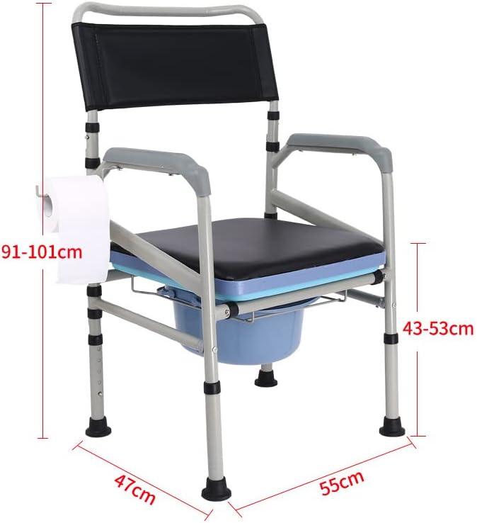 Commode Chair The Elderly, 5-Level Height Adjustment, 3 in 1 Bedside and Bathroom Steel Commode Toilet Seat, with Commode Bucket, Splash Guard and Arms