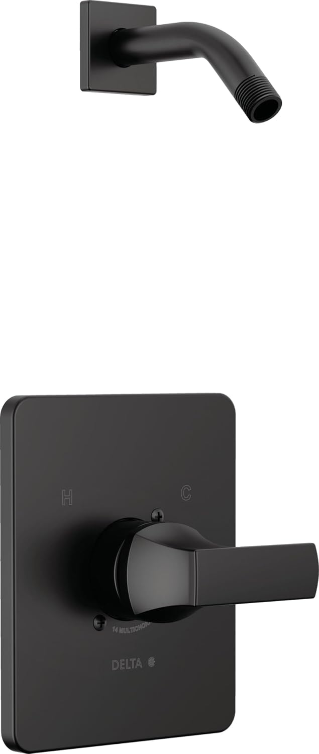 Delta Faucet Velum 14 Series Single-Function Black Shower Valve Trim Kit, Shower Handle, Delta Shower Trim Kit, Matte Black T14237-BLLHD (Shower Head and Valve Not Included)