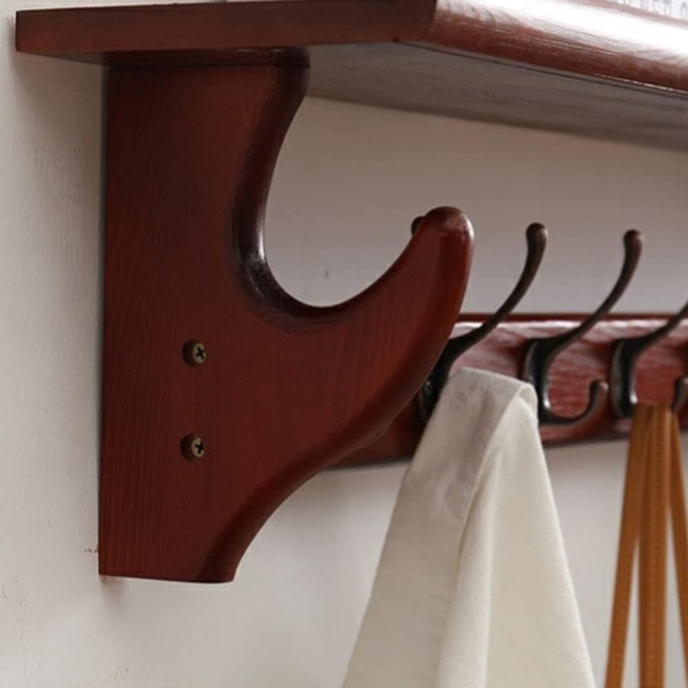 Rustic Wood Wall Shelf with Hooks for Entryway Bathroom Living Room Wall Mounted Coat Rack with Storage Shelf and Hooks