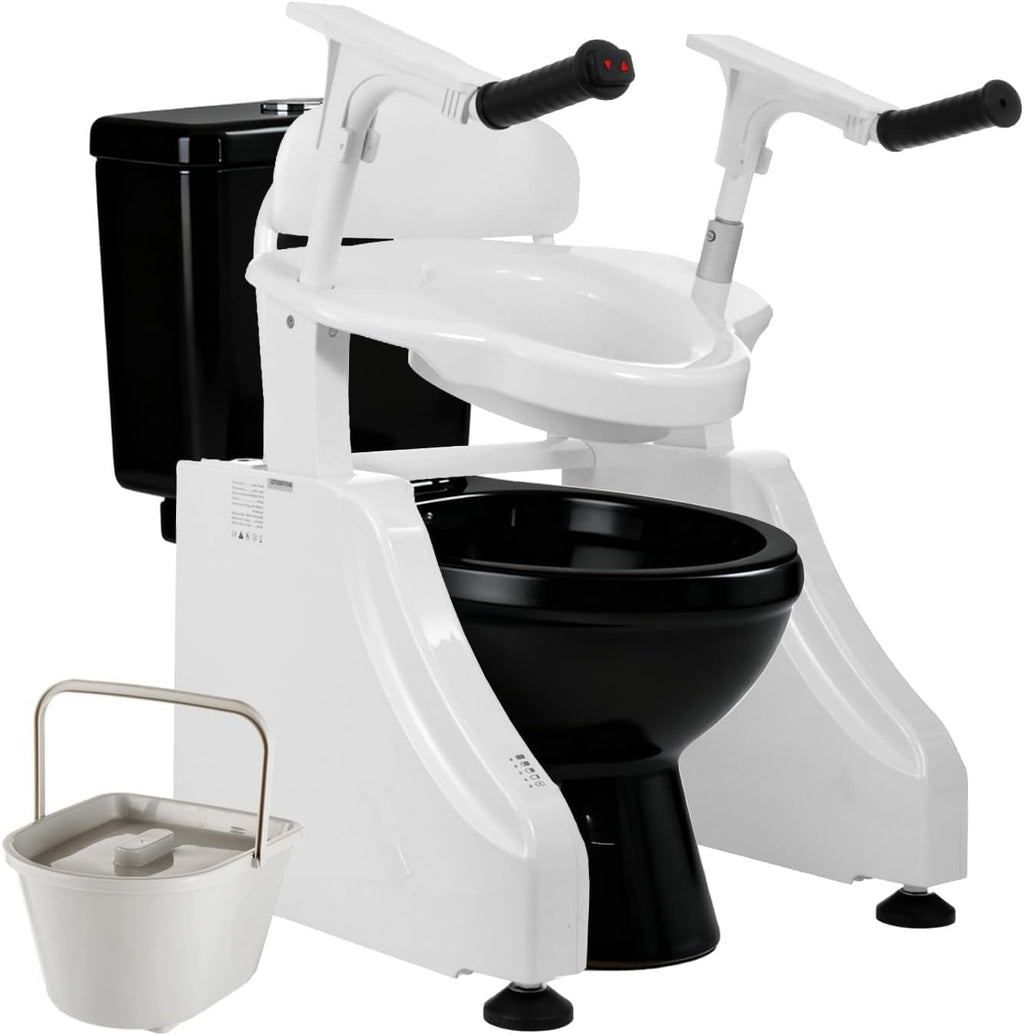 Electric Toilet Seat Lift, 3-in-1 Commode Chair Riser with Backrest, Removable Bucket & Foldable Armrest for Easy Transfer | 440 LBS Heavy-Duty, Mobility Aids for Seniors & Disabled