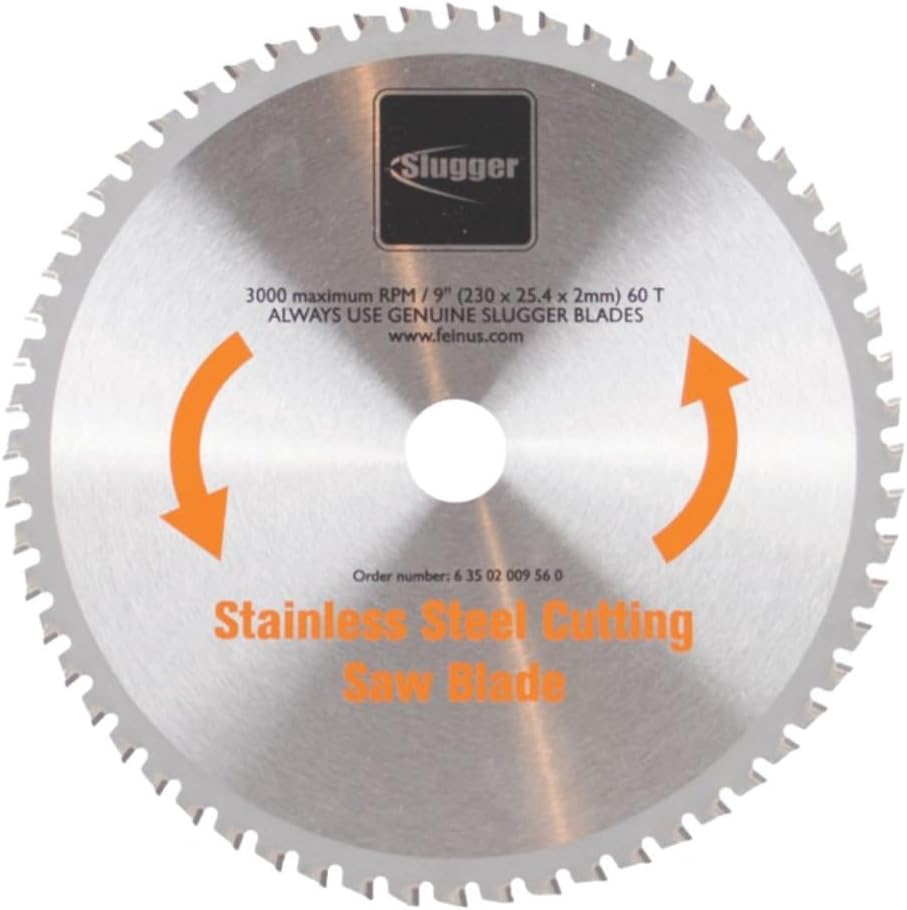 Slugger by Fein Stainless Steel Cutting Saw Blade - Fast and Accurate Cuts up to 5/16' in Aluminum, Mild & Thin Metals, 9' Diameter, 60 Teeth - 63502009560