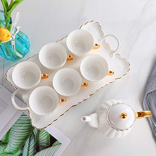 Beverage Serveware Ceramic cold kettle pumpkin pot home housewarming gift cold kettle 7-piece set with chassis Water Carafe