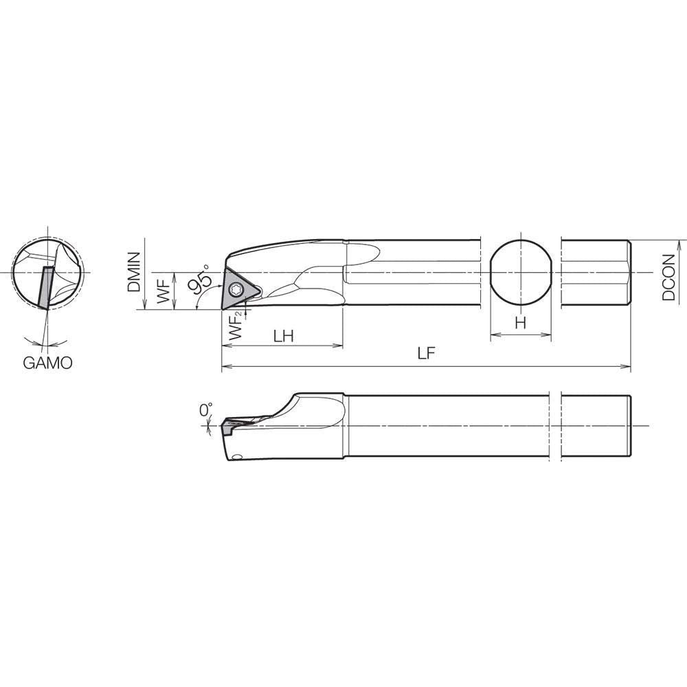 Kyocera S20RSTLCL1122A Left-Hand, Positive Rake, Dynamic Bar Boring Bar with 5 Degree Lead Angle and 22.00mm Minimum Bore Dia.