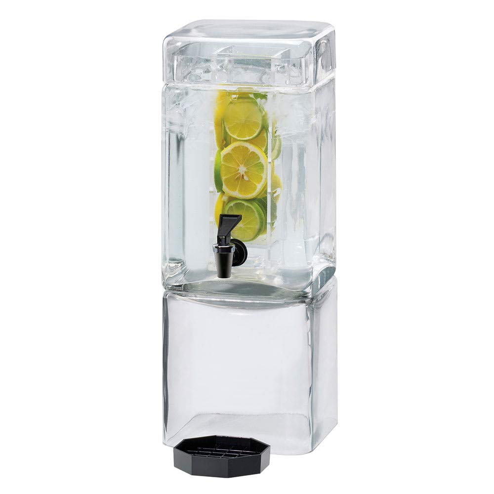 Cal Mil 1112-1AINF Square Glass Beverage Dispenser with Infusion Dispenser, 1.5 gal, 7.125' Width x 9.125' Diameter x 18.375' Height, Clear
