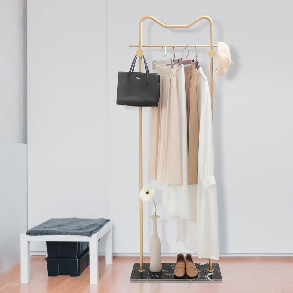 Clothing Rack Marble Base Metal Modern Design Coat Rack Stand for Hanging Clothes Rack Stand for Bedroom Standing Garment Rack Heavy Duty Coat Hanger Freestanding Hanger,Gold