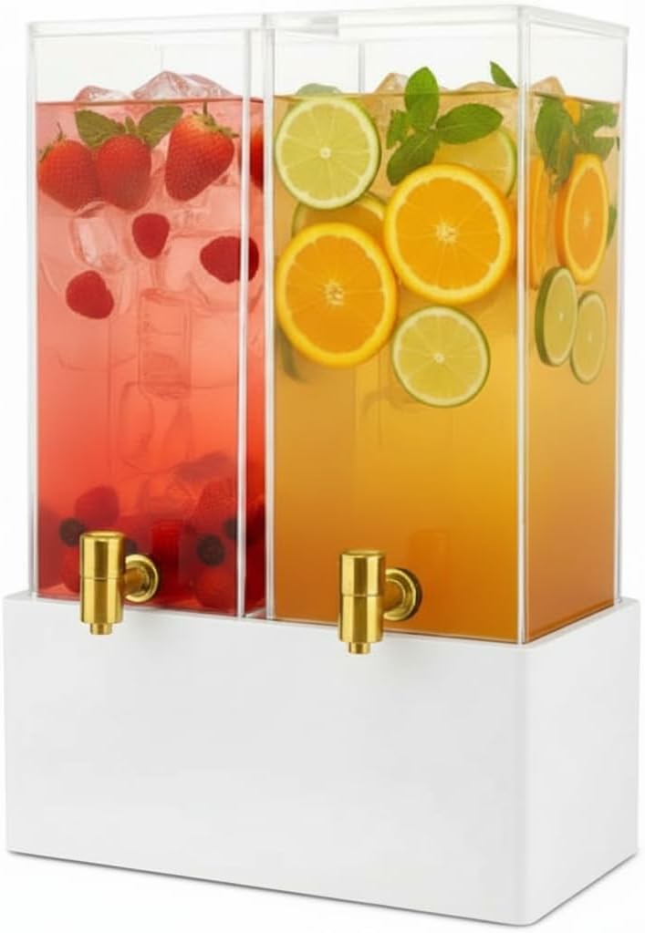 1.25 Gallon Dual Acrylic Beverage Dispenser with Metal Stand – Two-Drink Server with Ice Cores & Stainless Steel Spigots