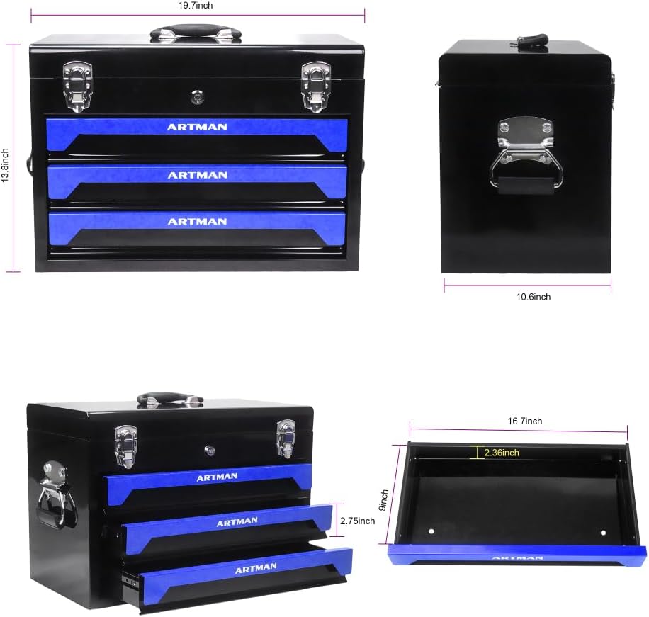 Tool Box Set, 439-Piece Mechanic's Tool Kit, 4-Drawer High Capacity Tool Chest, Lockable Storage Organizer with Sliding Drawers for Home & Garage Repair (Blue)