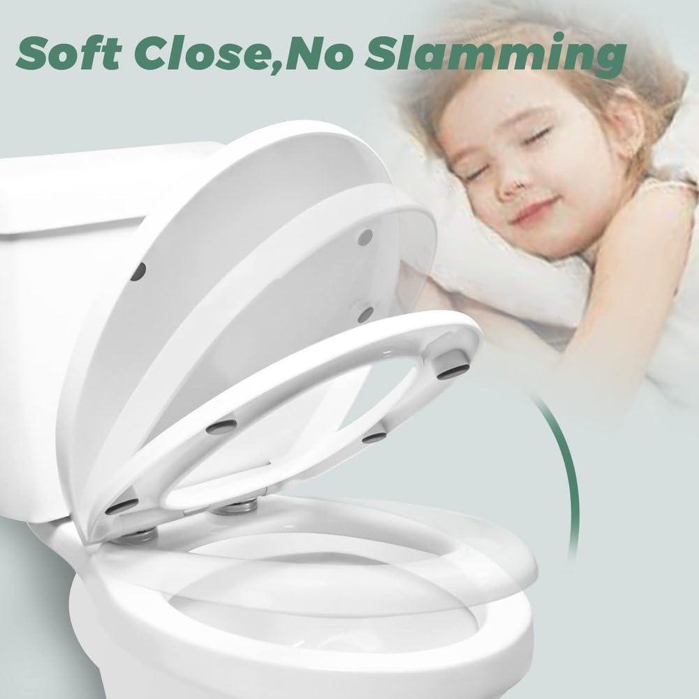 Toilet Seat White Soft Close Toilet Seat, 37 * 44Cm Oval Standard Size Toilet Lid, Quick-Release for Easy Cleaning, Durable Pp Material Loo Seat, Comes with Top Fitting