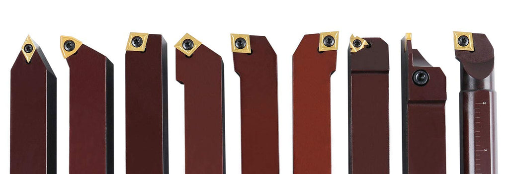 Accusize Industrial Tools 1' 9 Pieces/Set, Indexable Carbide Turning Tools and Boring Bar, 2988-0001 | TiN-Coated C6 Carbide Inserts for Steel, 9-Piece Indexable Turning and Boring Set