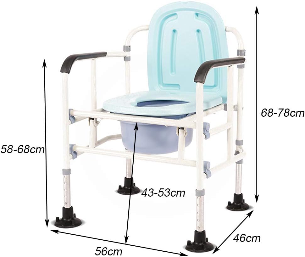 Heavy Duty Bedside Commode Shower Chair Folding Bariatric Toilet Seat Space Saving with Non-Slip Leg Pad Handles and Bucket Support Tool-Free Assembly