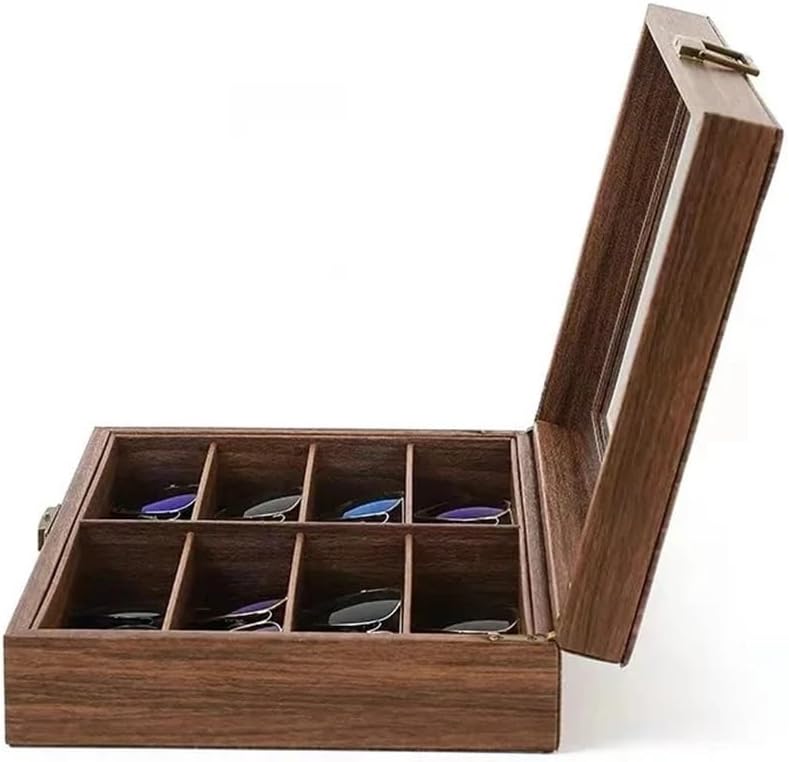Eyeglasses Stand 8 Grids Vintage Wooden Glasses Storage Box Wood Jewelry Sunglasses Eyewear Eyeglasses Display Case Holder Organizer Gift Box Eyewear Display Rack