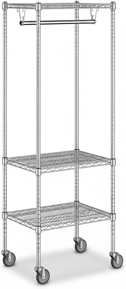 18' x 24' x 70' NSF Chrome Clothes Rack with Wheels, Heavy Duty Garment and Coat Shelf Organizer