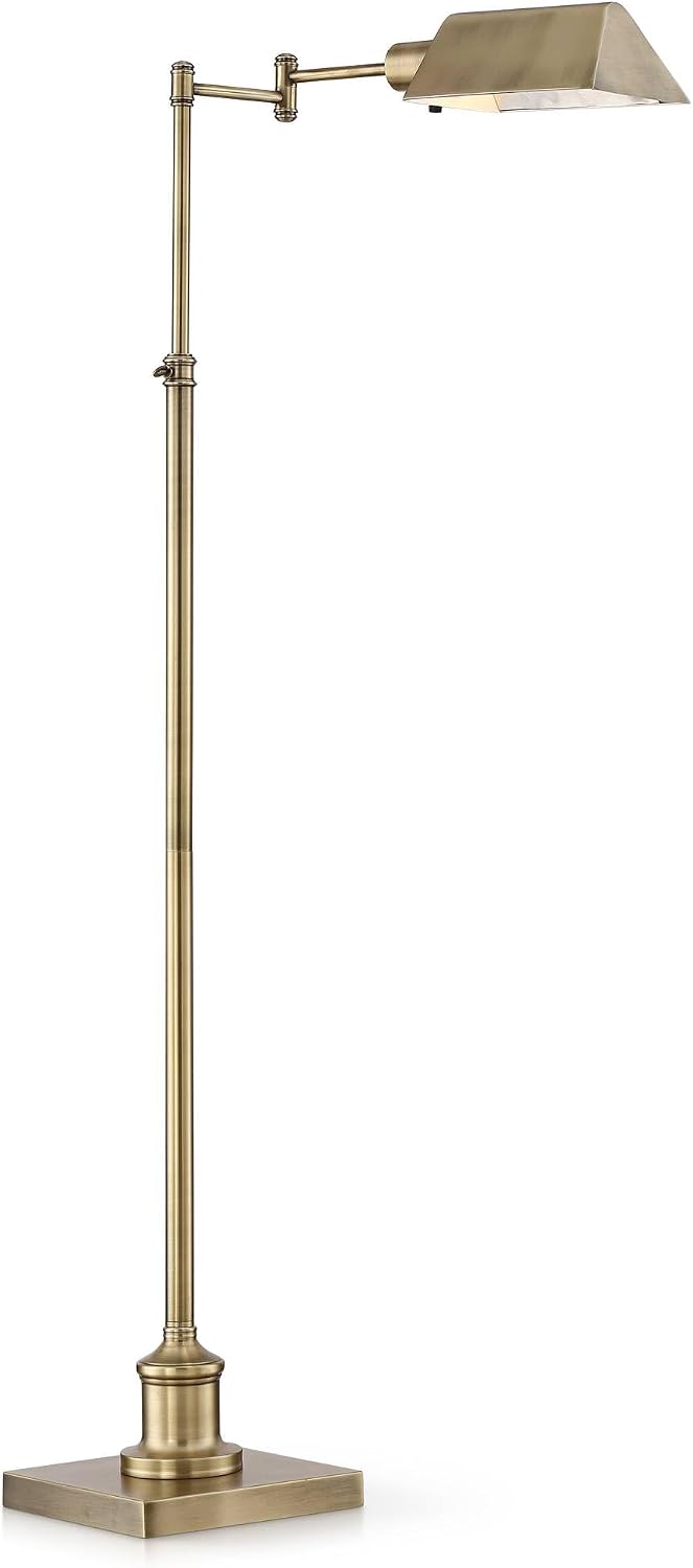 Regency Hill Jenson Traditional Farmhouse 54' Tall Standing Floor Lamps Set of 2 Lights Swing Arm Pharmacy Task Adjustable Gold Metal Aged Brass Finish Living Room Bedroom House Reading Office Home