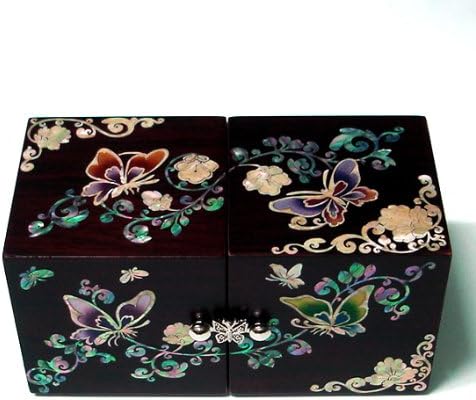 Antique Alive Mother of Pearl Inlay Design Jewelry Box, Wood Jewelry Box, Trinket Case, Keepsake Treasure Chest Box Organizer Holder (Flower Butterfly)