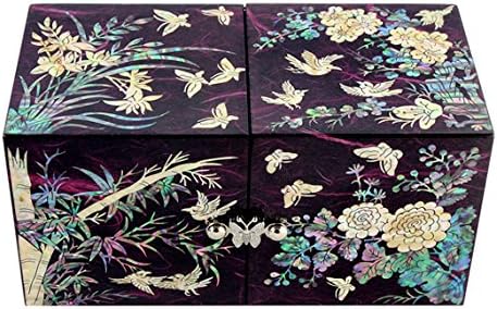 Antique Alive Mother of Pearl Inlay Design Jewelry Box, Wood Jewelry Box, Trinket Case, Keepsake Treasure Chest Box Organizer Holder (Plant)