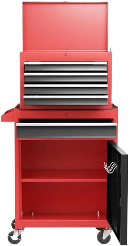 Tool Box Rolling Garage Workshop Tool Organizer with Detachable 5 Drawer Tool Chest, Drawer Liners and Wheels - Tool Organizer Box for Garage, Warehouse & Repair Shop Hardware Toolbox(Red)