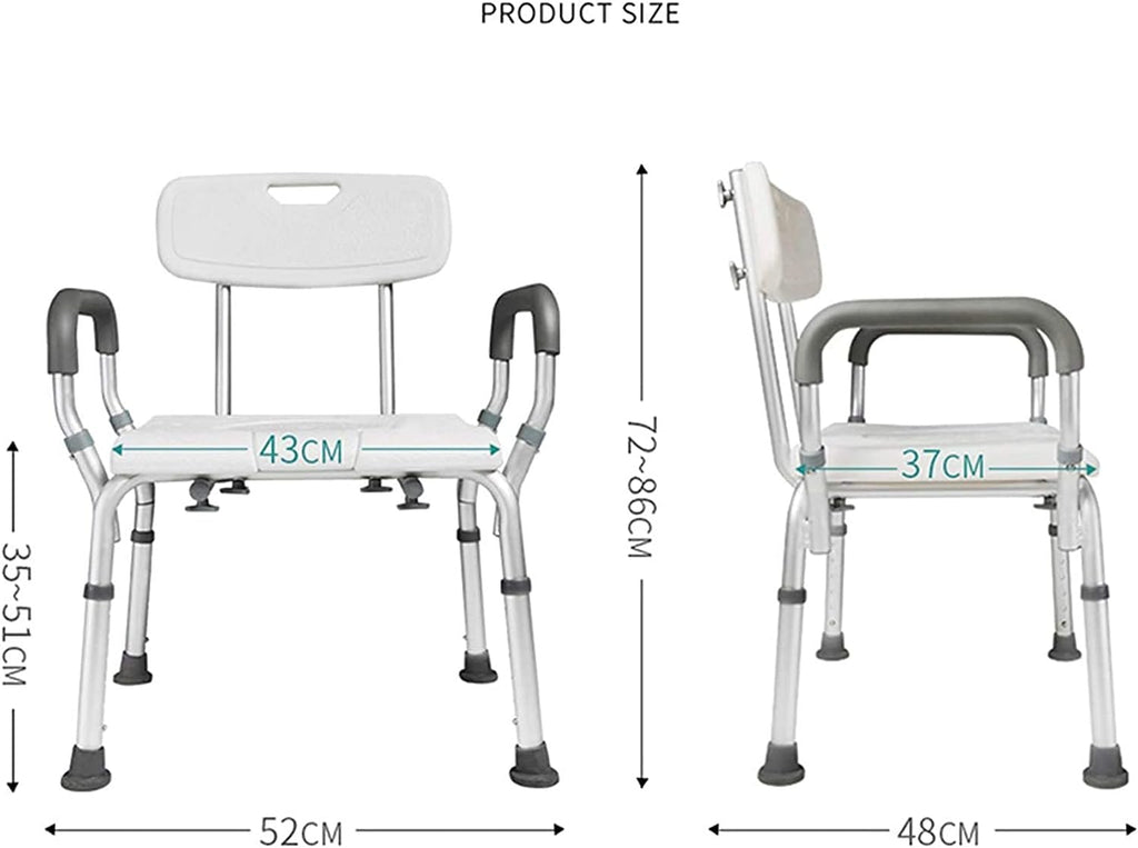 Shower Chair Heavy Duty Height Adjustable Commode Seat with Arms and Back, U-Shaped Bathroom Stool Non-Slip Load Weight 150Kg,for Elderly Seniors Disabled Shower Auxiliar,White a