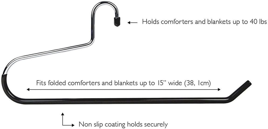 Blanket Hangers Set of 36 Heavy Duty Stainless Steel Hanger with Black Vinyl Nonslip Coating - Great for Closet Storage of Quilts, Comforters, Bedding, Table Cloths, Towels, Rugs and Sleeping Bags