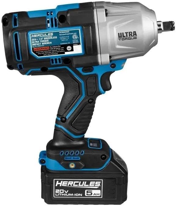 Fits HERCULES 20V Brushless Cordless 1/2 in Ultra Torque Impact Wrench Kit with 5 Ah Battery & Charger, 1500 ft-lbs Bolt Breakaway Torque, 1000 ft-lbs Fastening Torque, Var. Speed Trigger, LED Light