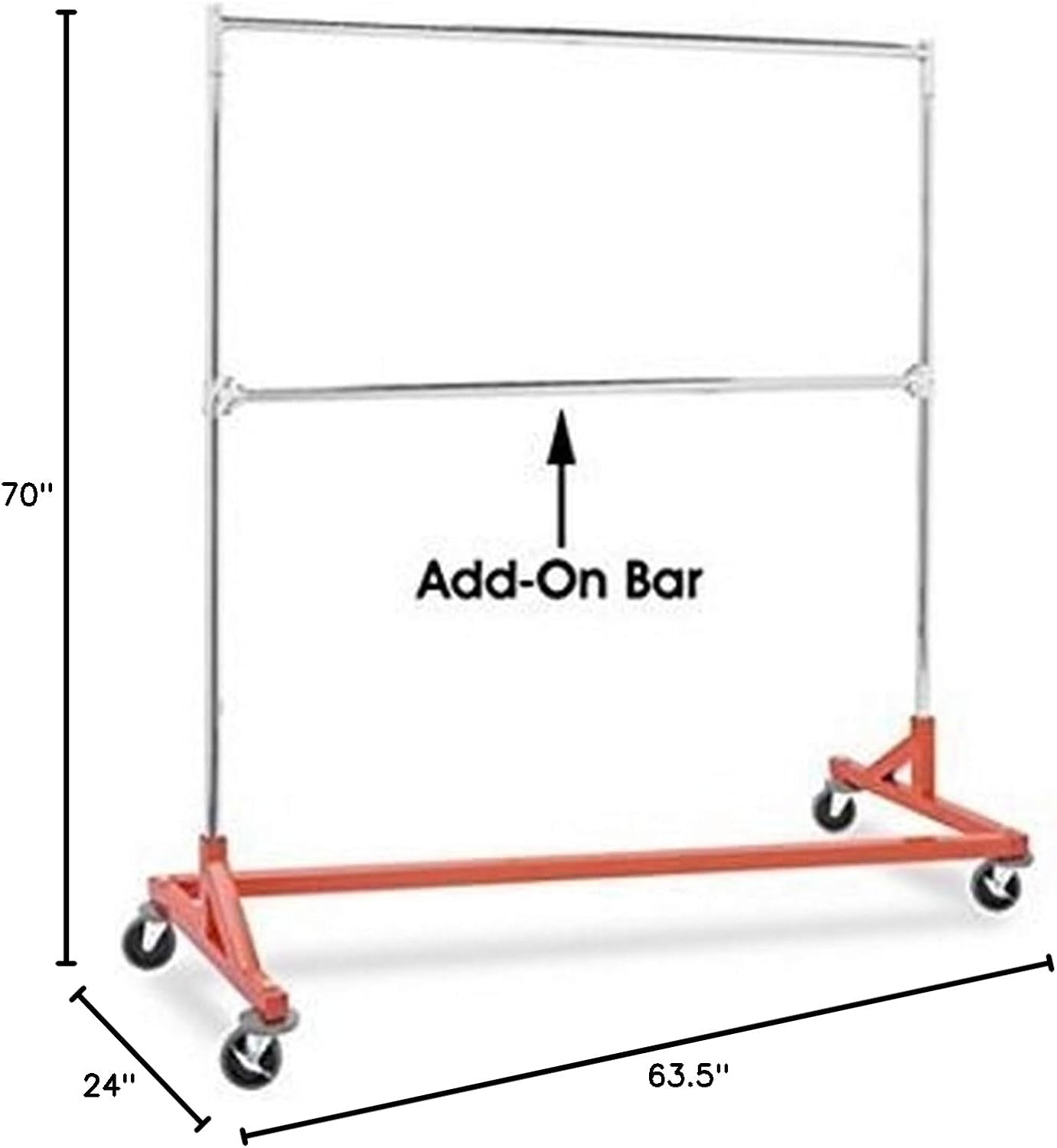 Only Hangers Commercial Grade Double Bar Rolling Z Rack with Nesting Orange Base