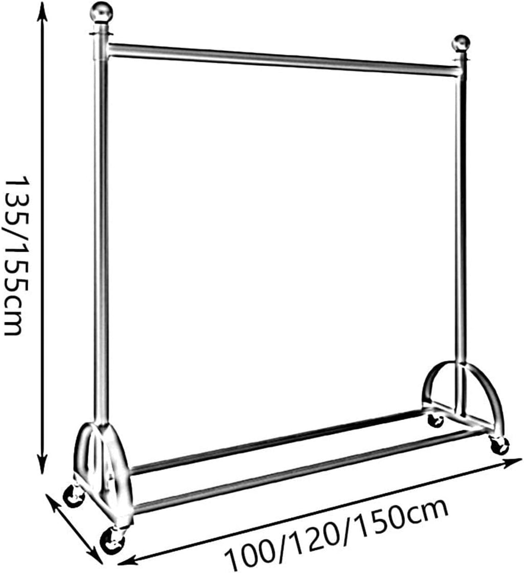 Adjustable Rolling Garment Rack with Wheels, Sturdy Metal Clothes Hanger for Organizing Coats, Dresses, and Shirts in Retail, Office, or Home Use
