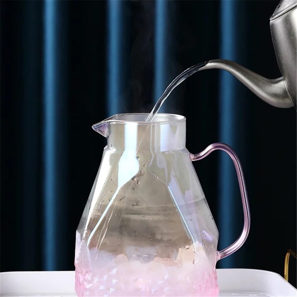 Beverage Serveware 1600ml Pink Glass Water Pitcher With Lid Large Capacity Home Water Carafe Heat-resistant Kettle For Hot/Cold Water Water Carafe