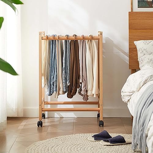 Wooden Rolling Trousers Rack with Wheels – Freestanding Metal Garment Organizer for Bedroom & Laundry Room – Multi-Functional Hanger for Pants, Skirts & Scarves