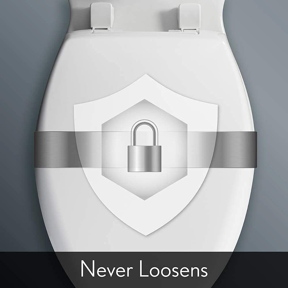 Mayfair Linden Toilet Seat will Slow Close and Never Loosen & 1880SLOW 000 Caswell Toilet Seat will Slowly Close and Never Loosen, ELONGATED, Long Lasting Plastic, White