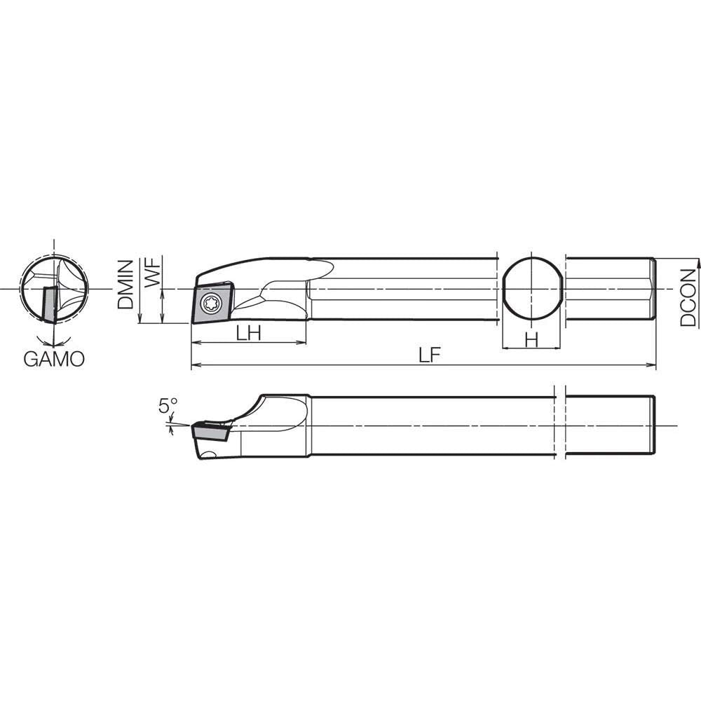 Kyocera S12MSCLPL0916A Left-Hand, Positive Rake, Dynamic Bar Boring Bar with 5 Degree Lead Angle and 16.00mm Minimum Bore Dia.