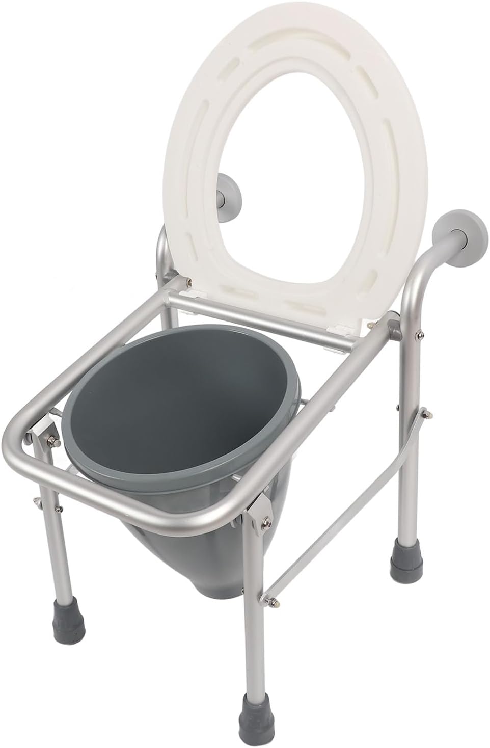 Raised Toilet Seat, Heavy Duty Aluminum Alloy Toilet Seat Riser with Handles for Elderly Handicap Pregnant with Foldable Space Saving Design