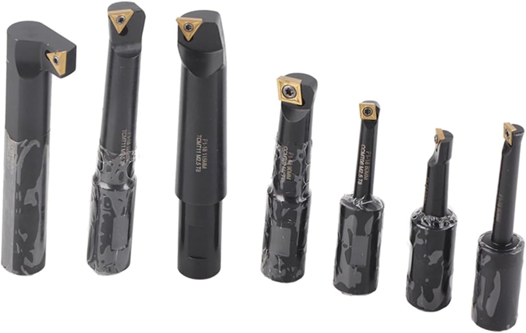 7Pcs Boring Tool Set, Indexable Cemented Carbide Turning Bar Holder, Round Shank Boring Bar for Lathe and Boring Machine, F1-18 with Wood Block Storage