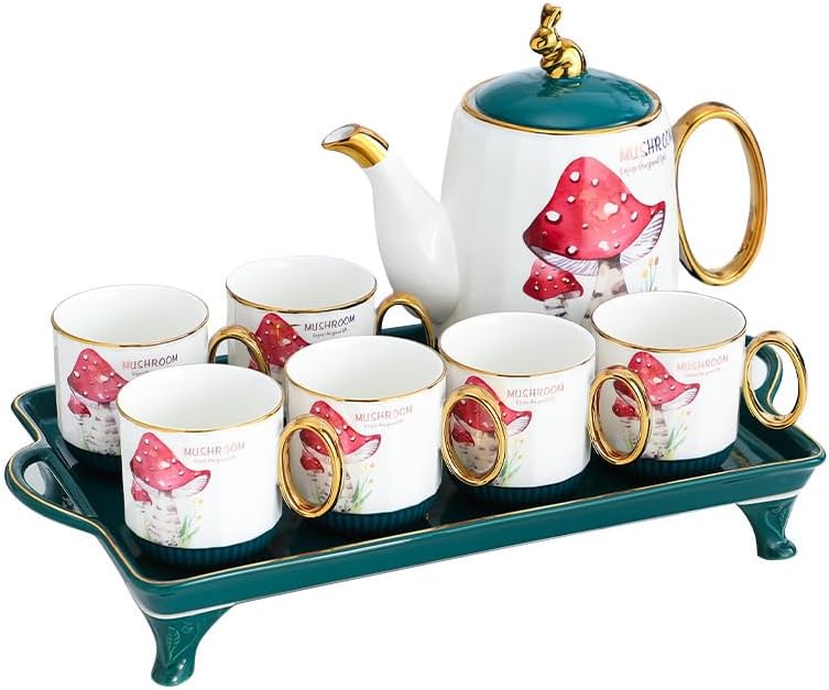 Beverage Serveware Nordic style large-capacity ceramic cold kettle home coffee milk tea juice white open cold kettle cup water set Water Carafe(Red)