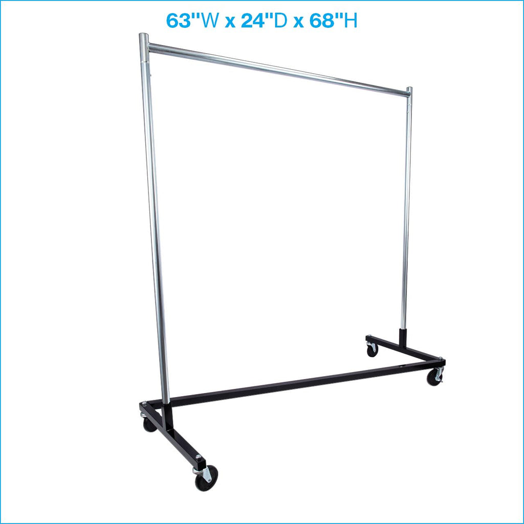 SSWBasics Single-Rail Clothing Rack (Z-Truck Rolling Rack) - 63'W X 24'D X 68'H (Holds 300lbs) - Sturdy Heavy Duty Clothing Rack Z Truck Garment Rack for Retail, Thrift, Boutique, Consignment, Home,