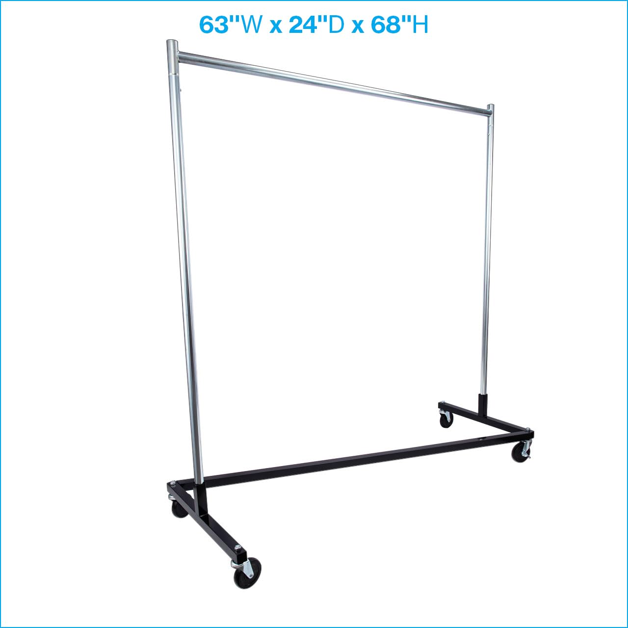 SSWBasics Single-Rail Clothing Rack (Z-Truck Rolling Rack) - 63'W X 24'D X 68'H (Holds 300lbs) - Sturdy Heavy Duty Clothing Rack Z Truck Garment Rack for Retail, Thrift, Boutique, Consignment, Home,