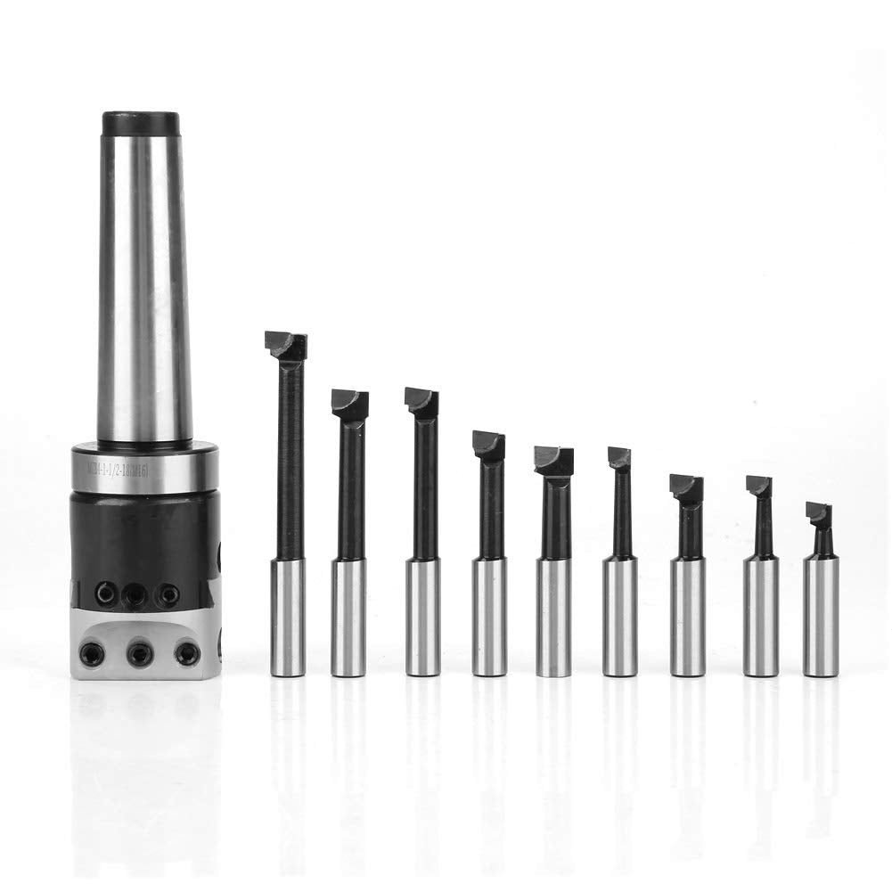 Garosa CNC Lathe Boring Head Set, MT4-M16 Arbor, 50mm Head, 9 Boring Bars, F1-12mm Range, Steel