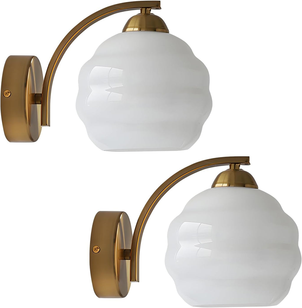 Milk Glass Wall Sconce Brushed Gold Wall Sconce Globe Vanity Lights Sconces Set of 2 Mid Century Wall Mounted Light Modern Bathroom Sconces Wall Lighting Set of 2 Bathroom Wall Lamp
