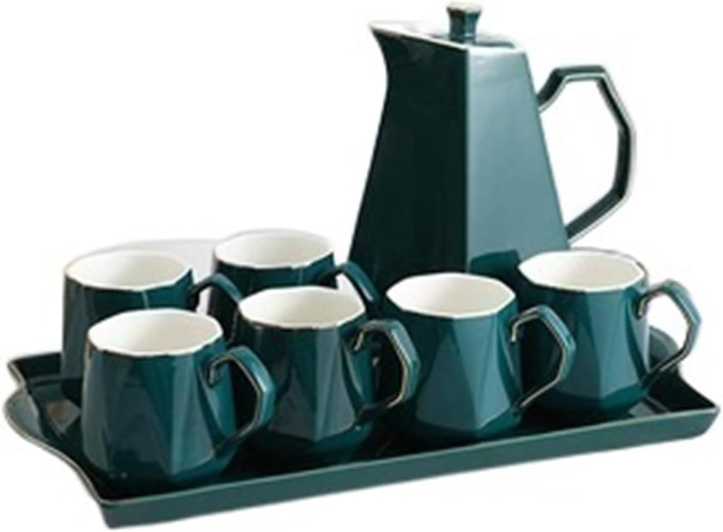 Beverage Serveware Nordic ceramic cold kettle set afternoon tea set teapot teacup home living room tie pot with tray Water Carafe(Green)