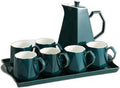 Beverage Serveware Nordic ceramic cold kettle set afternoon tea set teapot teacup home living room tie pot with tray Water Carafe(Green)