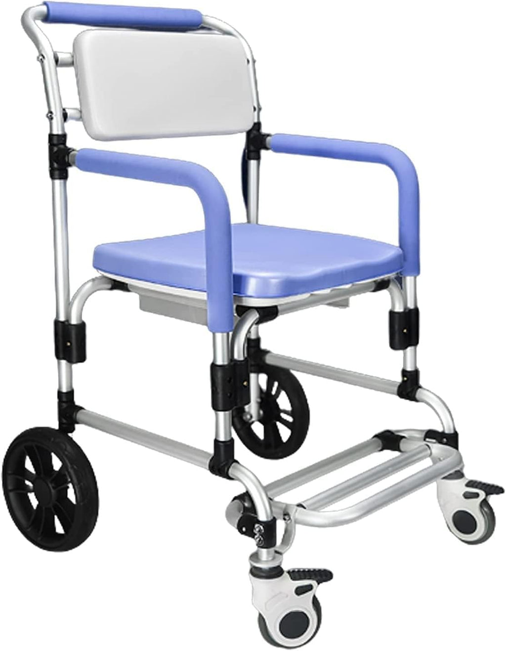 Commode Wheelchair, Shower Chair, Commode Chair, Bedside Commode, Toilet Seat Shower Transport Chair, 4 in 1 Portable Aluminum Bath Chair for Elderly, Seniors, Disabled, Pregnant