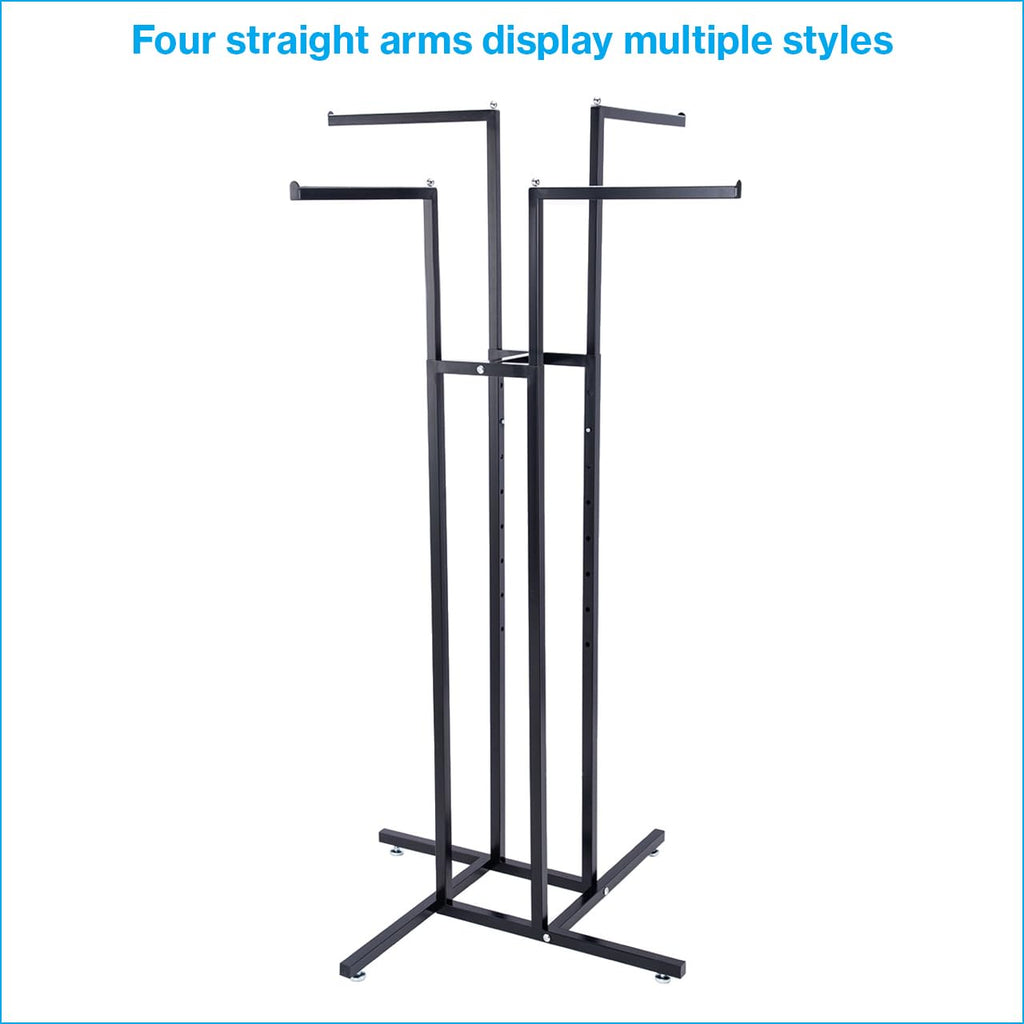 SSWBasics 4 Way Clothing Display Rack with Straight Arms (Black)