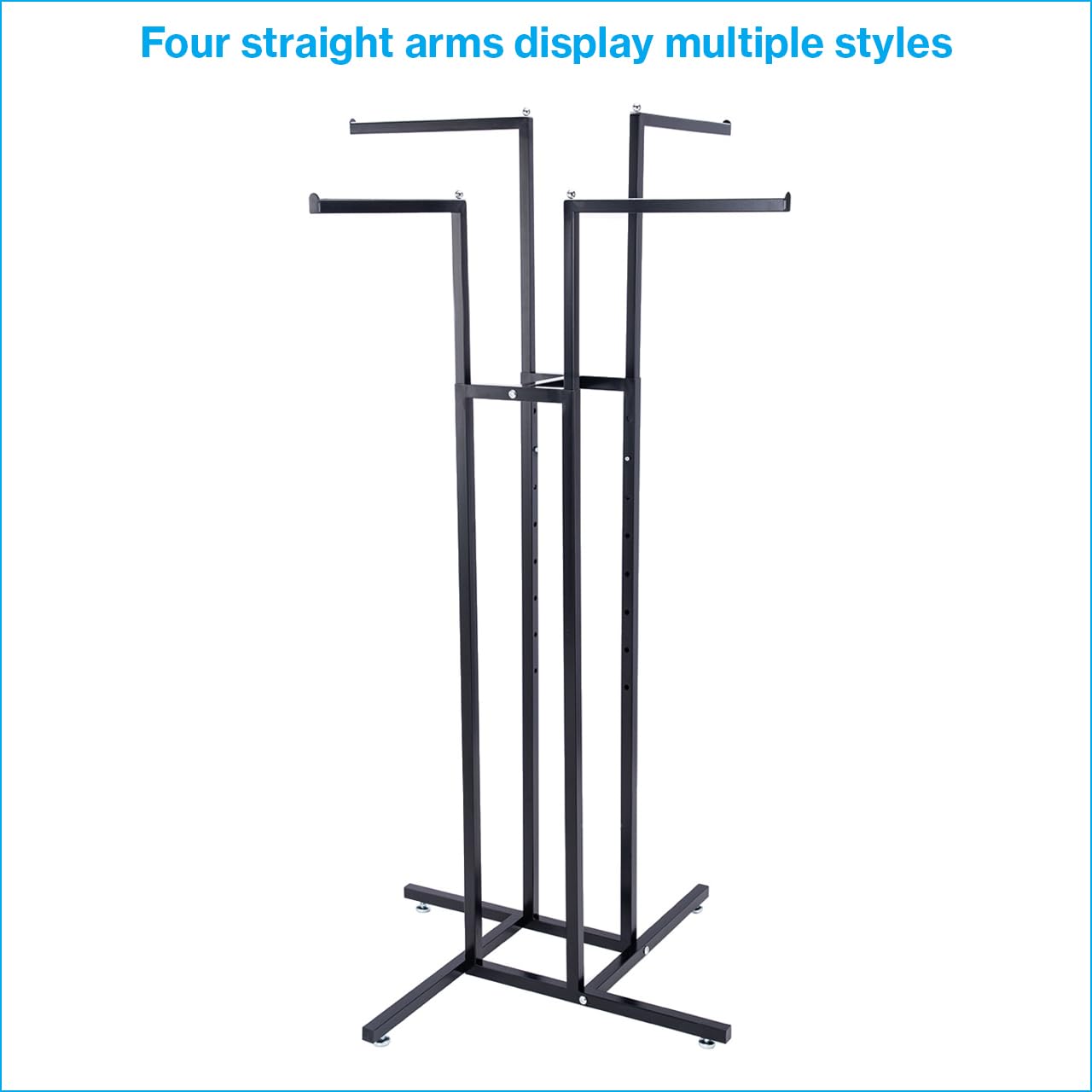 SSWBasics 4 Way Clothing Display Rack with Straight Arms (Black)
