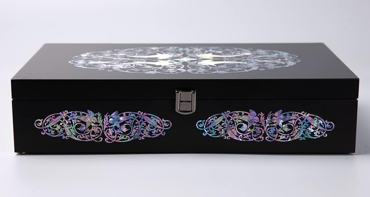 Antique Alive Mother of Pearl Wood Sunglasses Box Eyeglasses Valet Display Storage Case for Glasses, Watches, Jewelry, Trinkets Wooden Accessory Organizer Gift (Archangel Black)