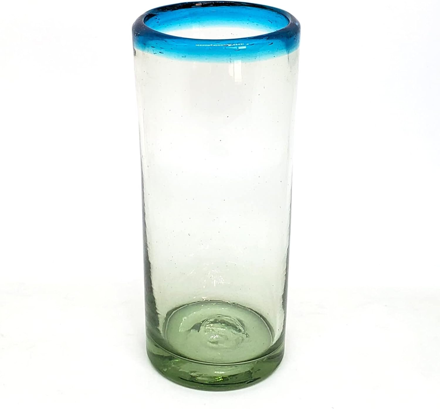Aqua Blue Rim 15 oz Highball Glasses (set of 6), Recycled Glass, Lead-free, Toxin-Free (Highball)