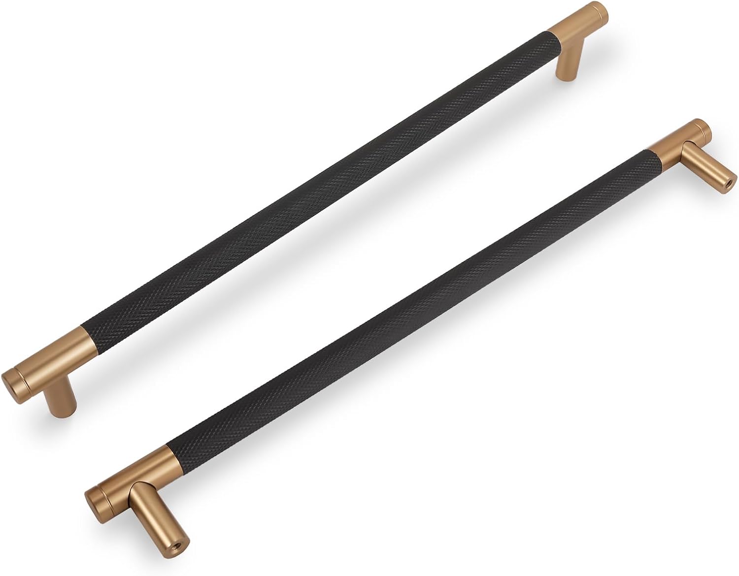 6 Pack 10 Inch Matte Black & Champagne Bronze Knurled Cabinet Handles Stylish Kitchen Cabinet Pulls & Drawer Hardware for Modern Home Décor