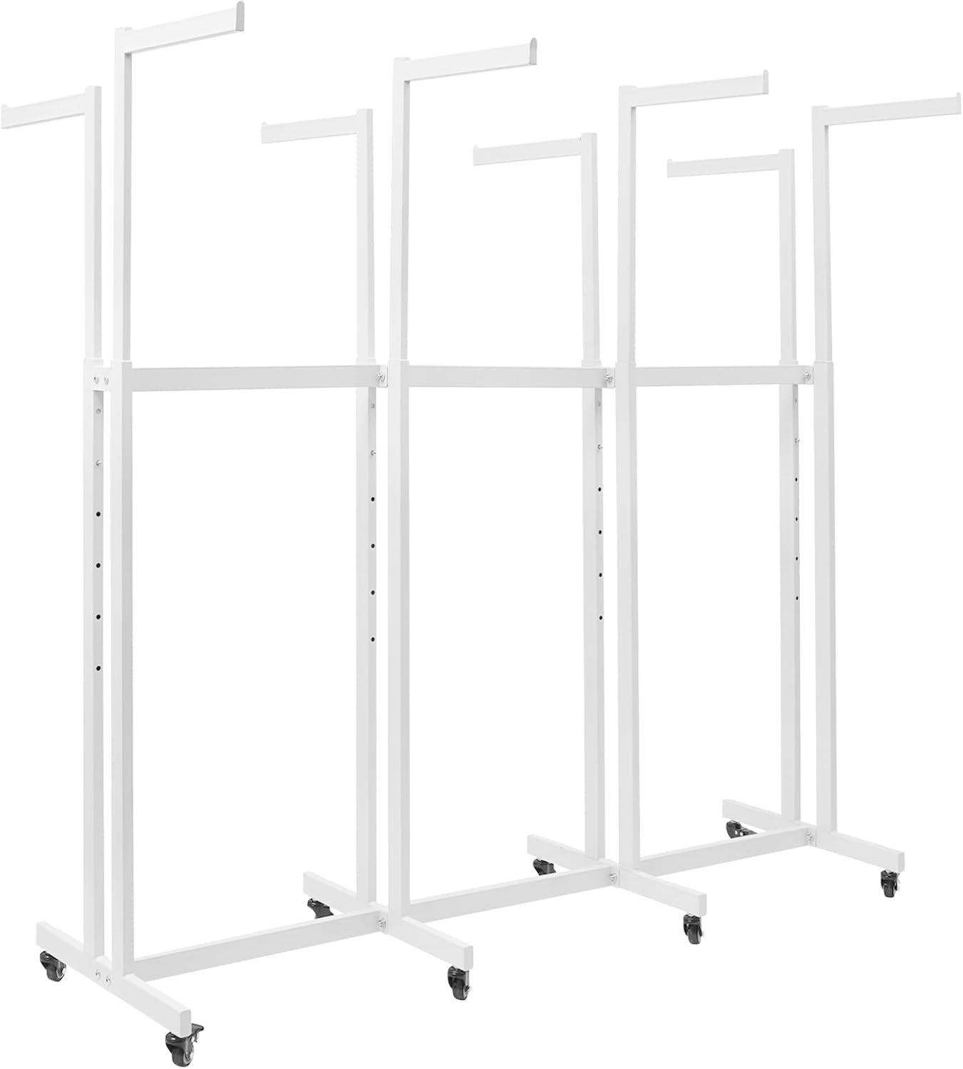 LOYALHEARTDY Metal Garment Rack, Heavy Duty Clothes Rack Retail Display Racks With Wheels 8 Arms Clothing Racks with Wheels Hanging Clothes Commercial Adjustable Garment Rack (White)