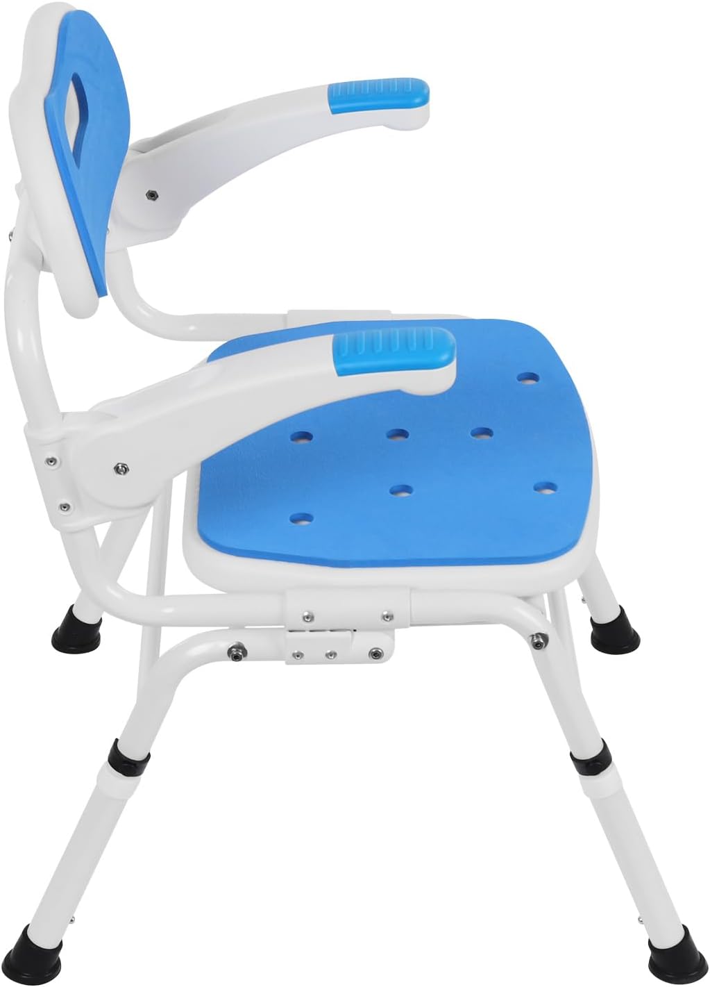 Folding Shower Chair with Armrests and Back, Grid Shower Folding Toilet Seat Adjustable Height Bathroom Wheelchair for Elderly Pregnant and Disabled